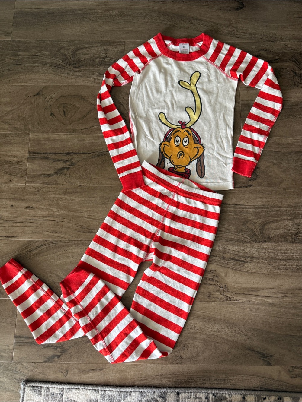 Hanna Andersson Red & White Striped Reindeer Pajama Set